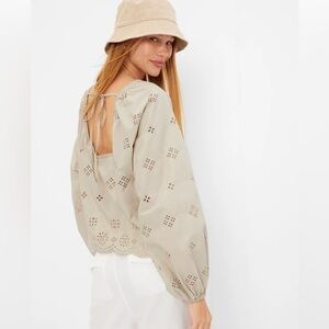 Gap NWT ecru square neck cotton balloon sleeve eyelet top XXL
